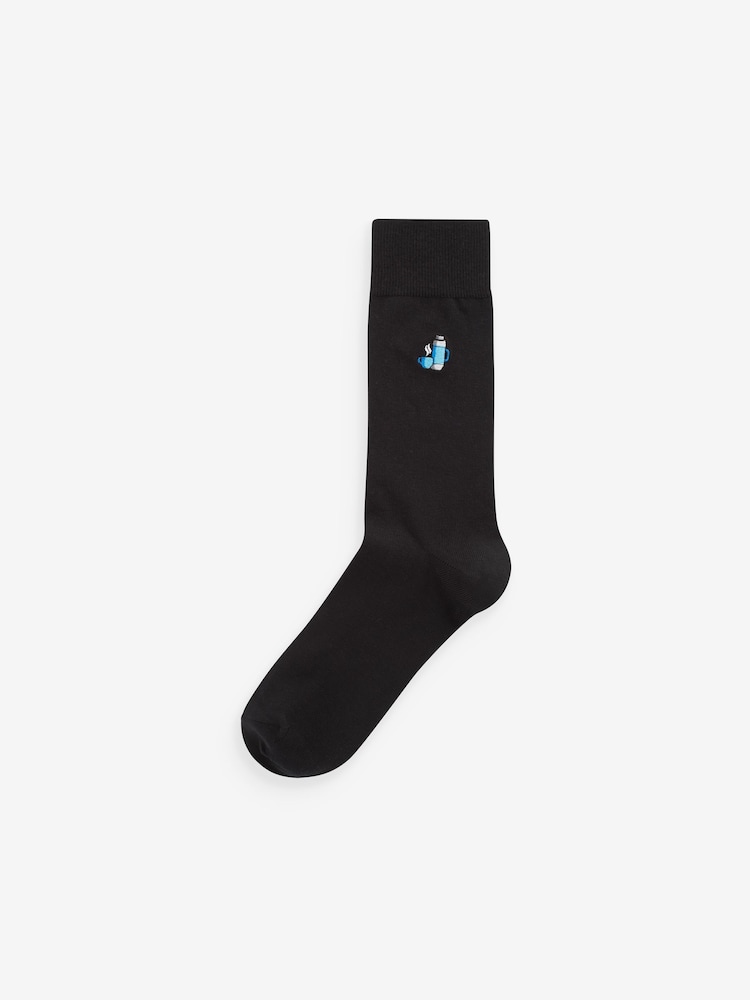 Black Camping Fun Embroidered Socks 5 Pack - Image 2 of 8