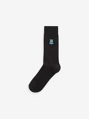 Black Camping Fun Embroidered Socks 5 Pack - Image 5 of 8
