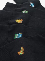 Black Camping Fun Embroidered Socks 5 Pack - Image 8 of 8