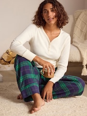 Bath & Body Works Navy/Green Check Jersey Pyjama Set - Image 1 of 6