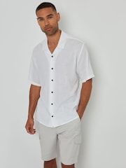 Threadbare White Linen Blend Revere Collar Short Sleeve Shirt - Image 1 of 5