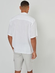 Threadbare White Linen Blend Revere Collar Short Sleeve Shirt - Image 2 of 5