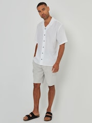 Threadbare White Linen Blend Revere Collar Short Sleeve Shirt - Image 3 of 5