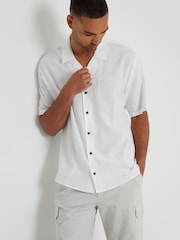 Threadbare White Linen Blend Revere Collar Short Sleeve Shirt - Image 5 of 5