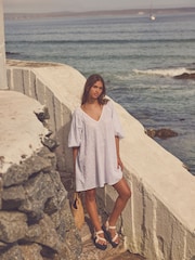 White 100% Cotton Embroidered Mini Dress - Image 2 of 8