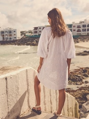 White 100% Cotton Embroidered Mini Dress - Image 4 of 8
