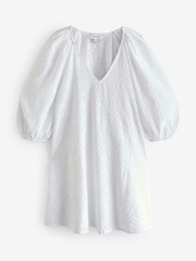 White 100% Cotton Embroidered Mini Dress - Image 7 of 8