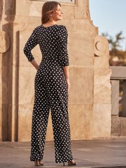 Sosandar Black Spot Print Wrap Wide Leg Jumpsuit - Image 4 of 5