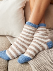 Blue/Ecru Cream/Camel Cosy Socks 2 Pack - Image 2 of 5