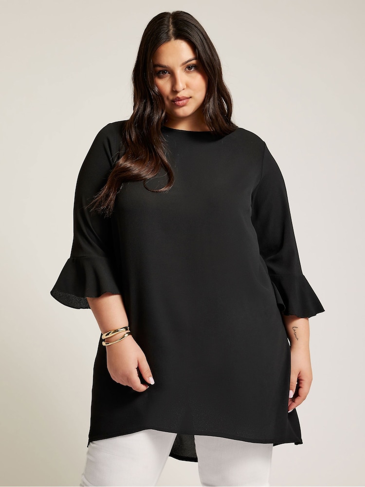 Yours Curve Black Flute Sleeve Tunic - Image 1 of 2