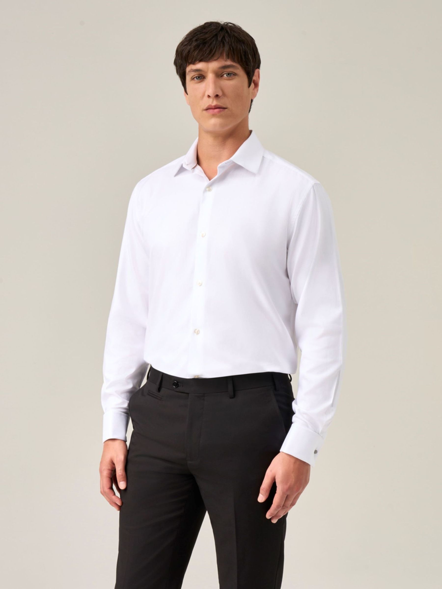 Cotton Dobby Long Sleeve Shirt / White