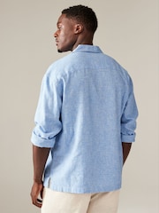 Blue Linen Blend Long Sleeve Kaftan Shirt - Image 3 of 8