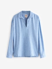 Blue Linen Blend Long Sleeve Kaftan Shirt - Image 6 of 8