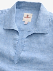 Blue Linen Blend Long Sleeve Kaftan Shirt - Image 8 of 8