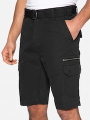 Threadbare Black Blend Belted Cargo Shorts - Image 4 of 4