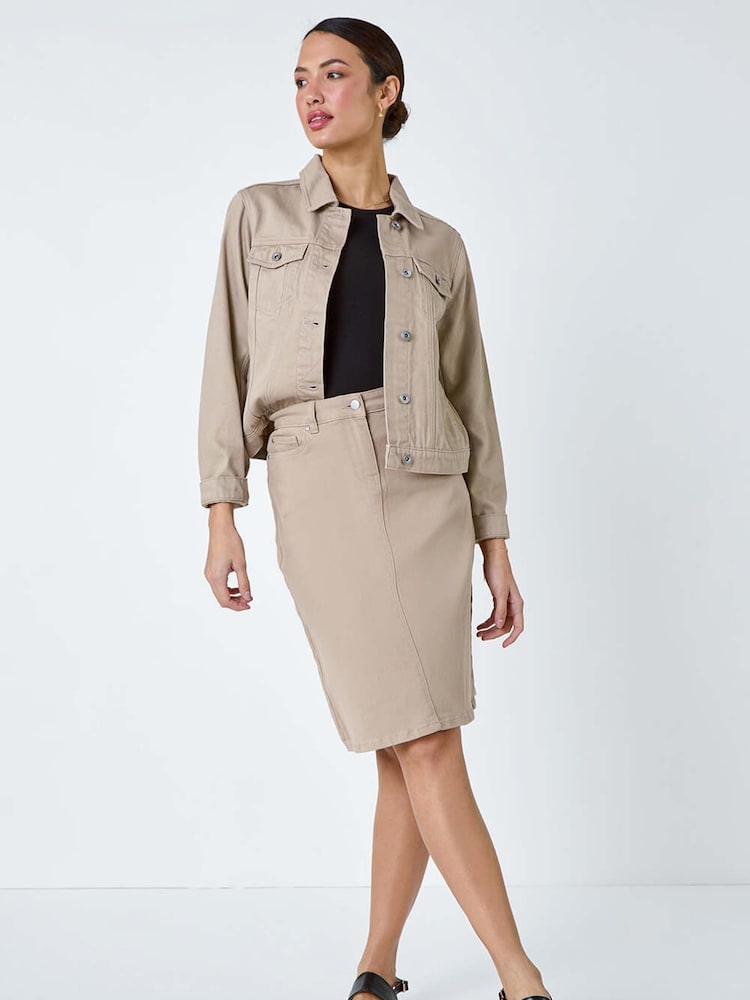 Roman Natural Cotton Denim Stretch Skirt - Image 2 of 5