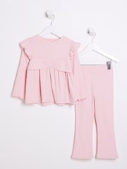River Island Pink River Island Girls BowsPeplum Kickflare Set - Image 1 of 5