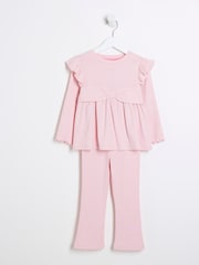 River Island Pink River Island Girls BowsPeplum Kickflare Set - Image 3 of 5