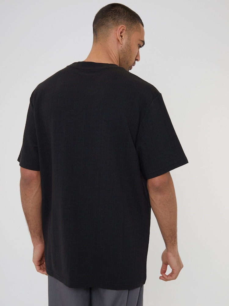 Threadbare Black Stripe Texture Relaxed Fit Textured T-Shirt - Image 2 of 4