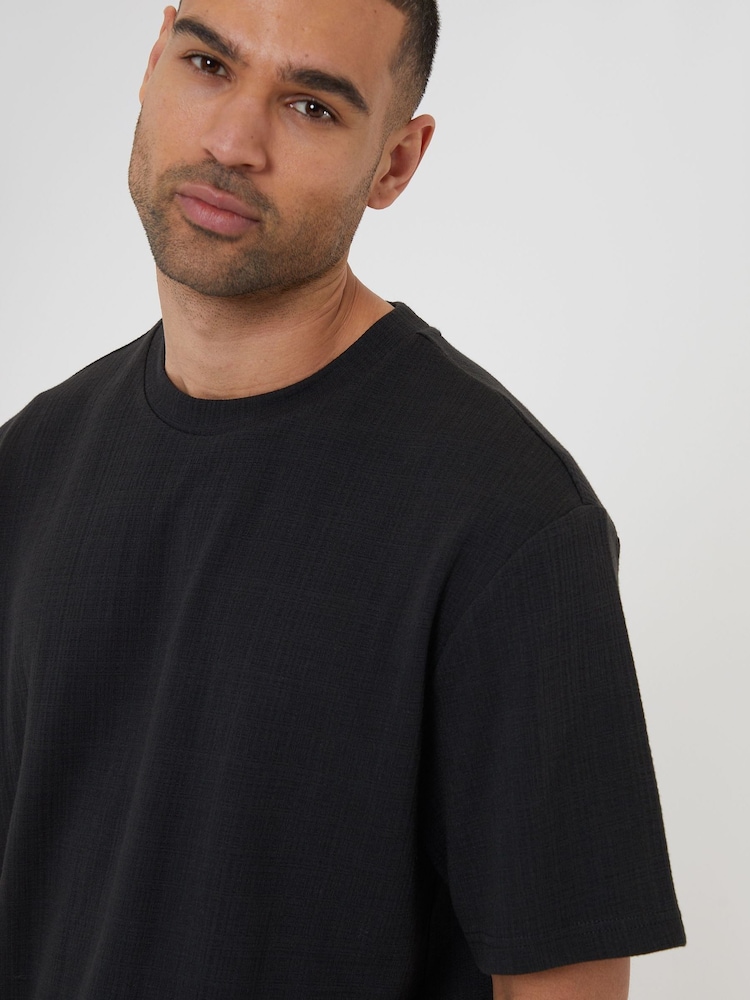 Threadbare Black Stripe Texture Relaxed Fit Textured T-Shirt - Image 4 of 4