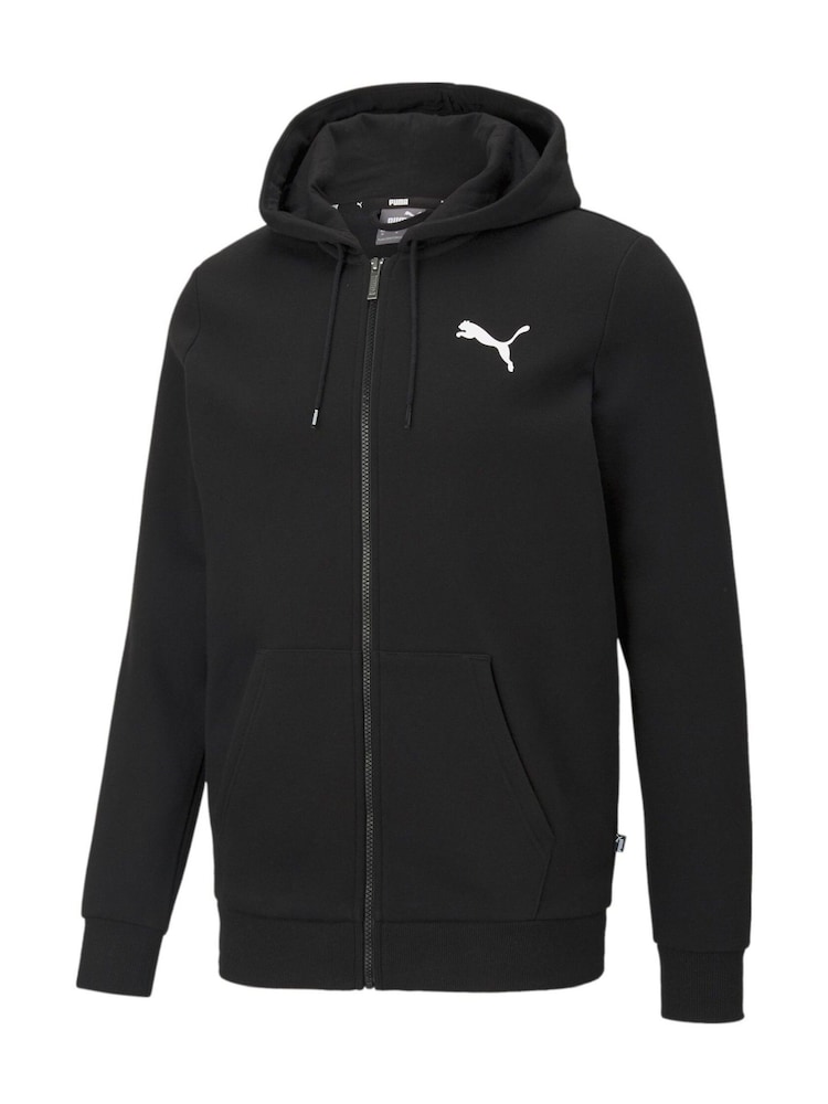 Puma Dark Black Mens Essentials Zip-Up Logo Hoodie - Image 1 of 1