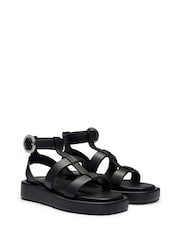 BOSS Black Platform Leather Sandals With Branded Buckle Closure - Image 1 of 4