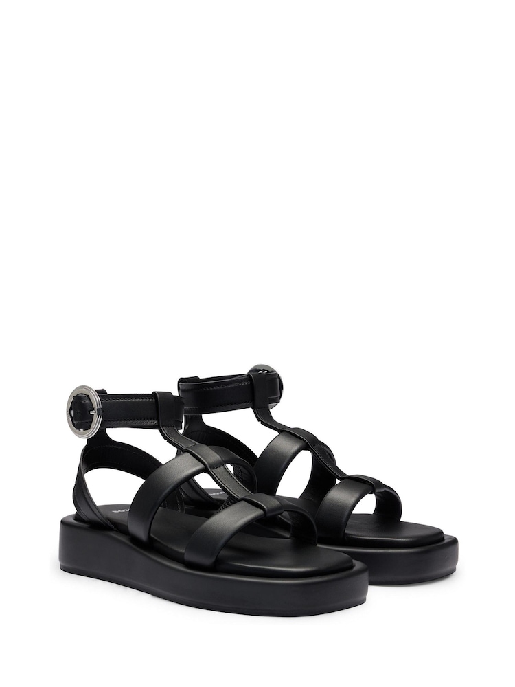 BOSS Black Platform Leather Sandals With Branded Buckle Closure - Image 1 of 4