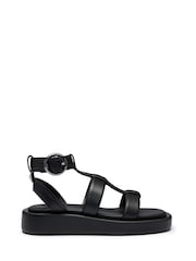 BOSS Black Platform Leather Sandals With Branded Buckle Closure - Image 2 of 4