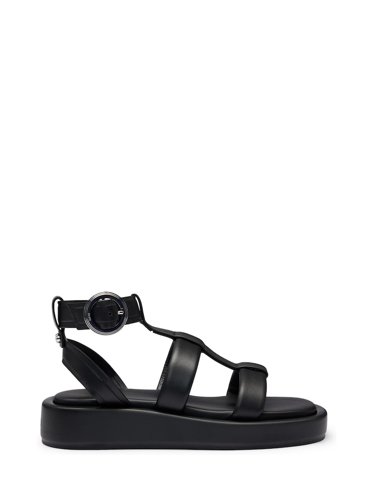 BOSS Black Platform Leather Sandals With Branded Buckle Closure - Image 2 of 4