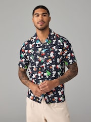Black Snoopy Short Sleeve Christmas Print Shirt - Image 1 of 7