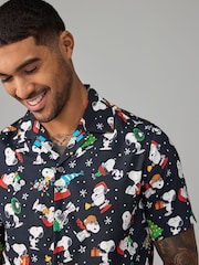 Black Snoopy Short Sleeve Christmas Print Shirt - Image 4 of 7