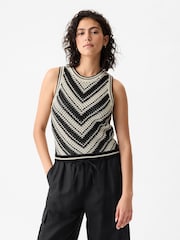 Gap Black & Cream Crochet Vest - Image 1 of 5