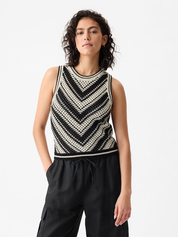 Gap Black & Cream Crochet Vest - Image 1 of 5 Gap Black & Cream Crochet Vest - Image 1 of 5