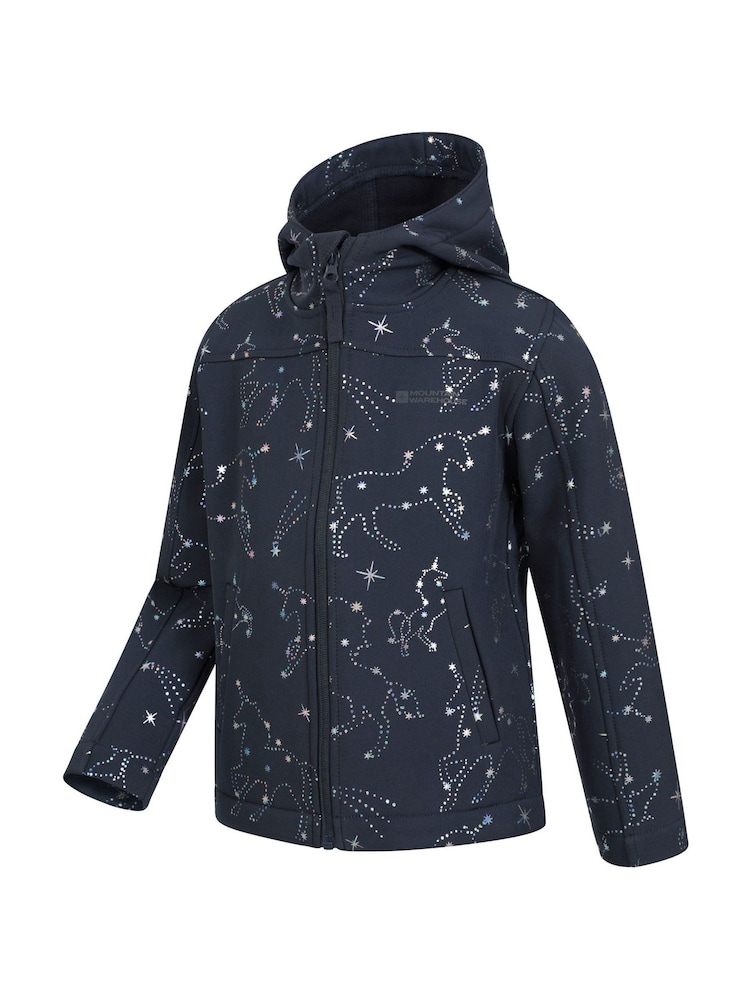 Mountain Warehouse Black Exodus II Kids Printed Water Resistant Softshell Jacket - Image 1 of 5