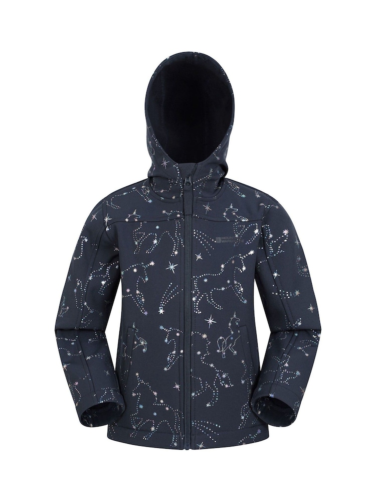 Mountain Warehouse Black Exodus II Kids Printed Water Resistant Softshell Jacket - Image 2 of 5