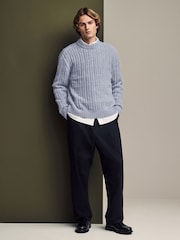 Light Blue Relaxed Fit Bouclé Textured Stripe Crew Jumper - Image 2 of 8