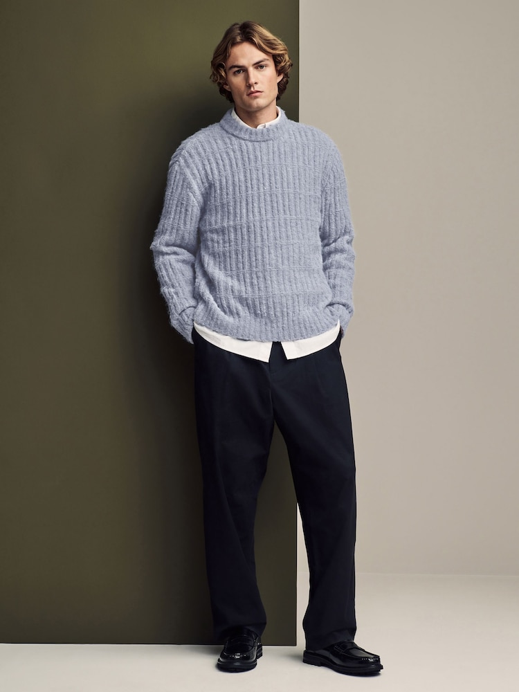 Light Blue Relaxed Fit Bouclé Textured Stripe Crew Jumper - Image 2 of 8