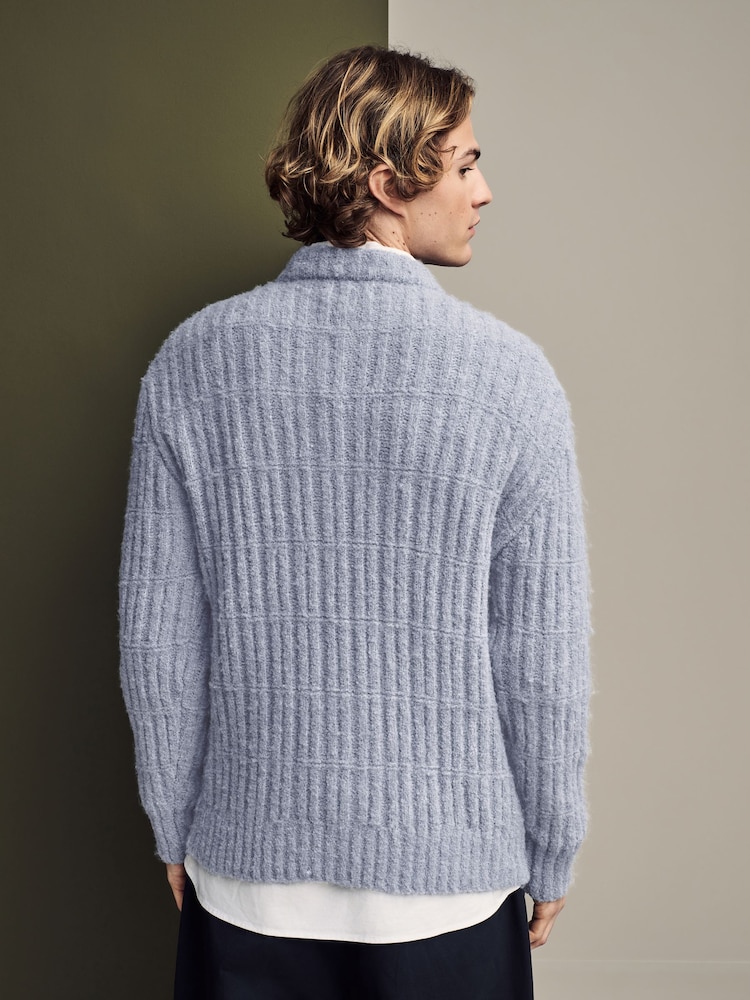 Світло-блакитний - Relaxed Fit Bouclé Textured у смужку джемпера з круглими вирізами - Image 3 of 8
