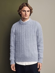 Light Blue Relaxed Fit Bouclé Textured Stripe Crew Jumper - Image 4 of 8