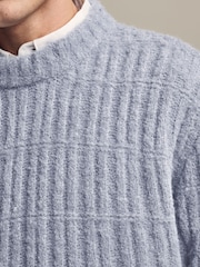 Light Blue Relaxed Fit Bouclé Textured Stripe Crew Jumper - Image 5 of 8