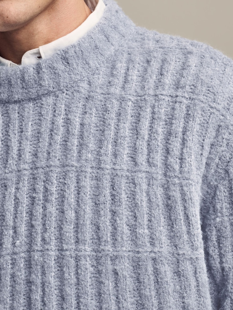 Світло-блакитний - Relaxed Fit Bouclé Textured у смужку джемпера з круглими вирізами - Image 5 of 8