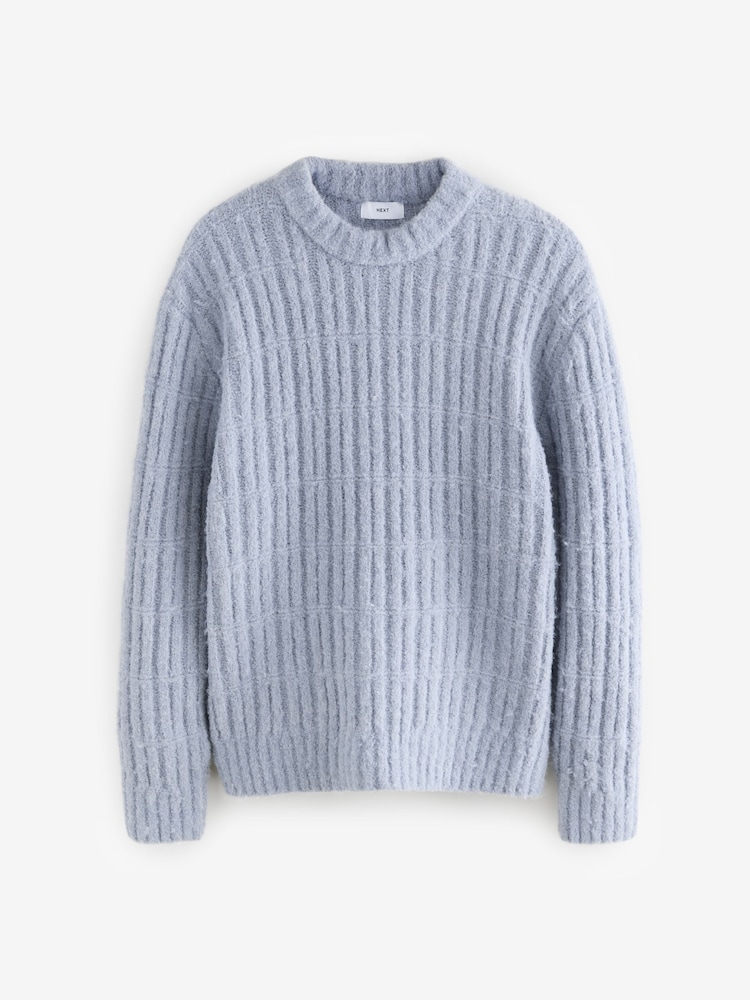 Світло-блакитний - Relaxed Fit Bouclé Textured у смужку джемпера з круглими вирізами - Image 6 of 8