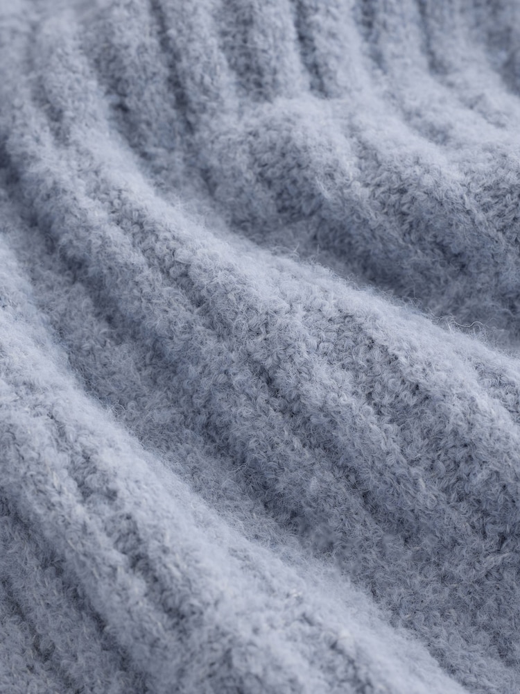 Світло-блакитний - Relaxed Fit Bouclé Textured у смужку джемпера з круглими вирізами - Image 7 of 8