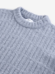 Light Blue Relaxed Fit Bouclé Textured Stripe Crew Jumper - Image 8 of 8