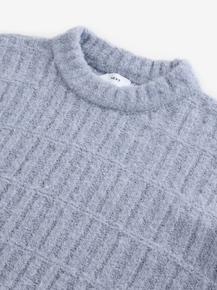 Light Blue Relaxed Fit Bouclé Textured Stripe Crew Jumper - Image 8 of 8 Light Blue Relaxed Fit Bouclé Textured Stripe Crew Jumper - Image 8 of 8