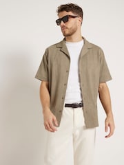 River Island Green Regular Fit Short Sleeve Revere Plisse 100% Cotton Shirt - Image 1 of 6