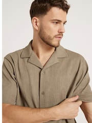River Island Green Regular Fit Short Sleeve Revere Plisse 100% Cotton Shirt - Image 4 of 6