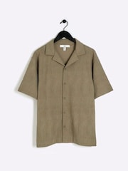 River Island Green Regular Fit Short Sleeve Revere Plisse 100% Cotton Shirt - Image 5 of 6