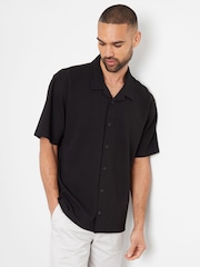 Threadbare Black Textured Revere Collar Short Sleeve Shirt - Image 1 of 4