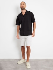 Threadbare Black Textured Revere Collar Short Sleeve Shirt - Image 3 of 4